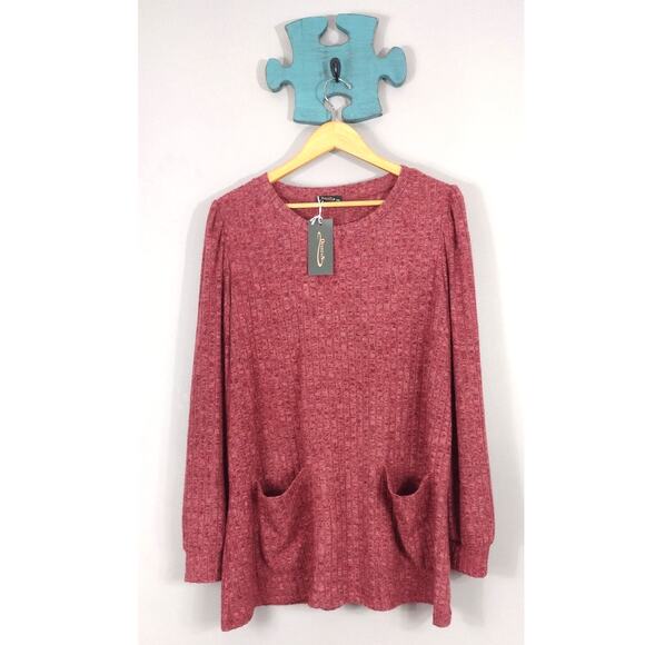 OFEEFAN Womens Lagenlook Mauve Pullover Sweater Polyester Rayon Spandex XXL - Picture 2 of 13